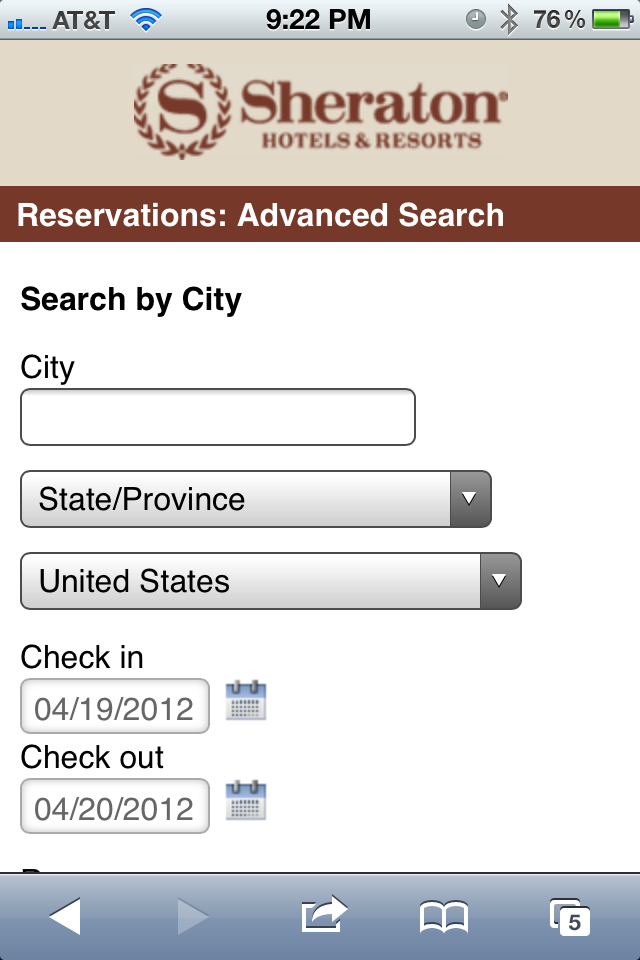 Sheraton Reservations on Usablenet